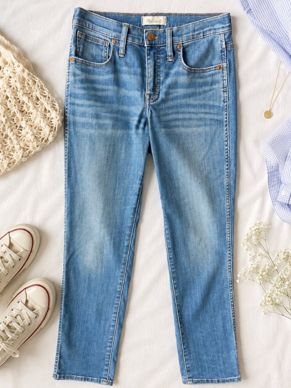 Madewell Mid-Rise Stovepipe Jeans 27, Vintage Wash Straight Leg Denim Minimalist